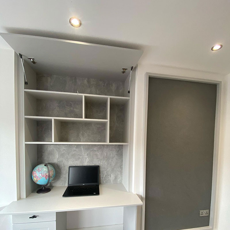 Custom Built Desk and Hidden Shelving Office furniture by J Bell Interiors luxury bespoke fitted furniture in blackpool lancashire and the northwest